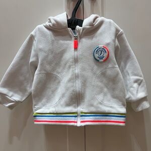 Jacadi Paris Baby Zip Hoodie White Rainbow Trim